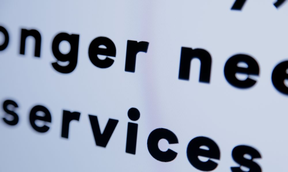 Close-up of black text on a white screen emphasizing 'services'.