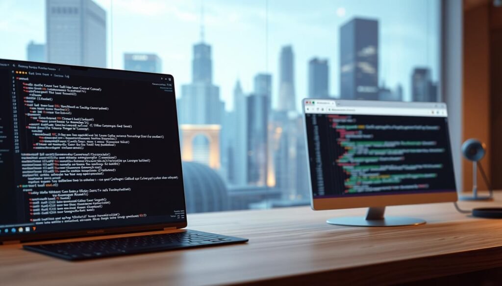 A sleek and modern PHP development environment showcasing its key features. In the foreground, a code editor displays clean, well-structured code with syntax highlighting. To the side, a terminal window runs server-side commands. In the middle ground, a web browser previews the live web application, demonstrating the seamless integration between coding and testing. The background depicts a stylized cityscape, symbolizing the urban, fast-paced nature of web development. Soft, directional lighting illuminates the scene, creating a sense of focus and professionalism. The overall atmosphere conveys the efficiency, versatility, and power of a robust PHP development setup, perfect for building sophisticated web applications.