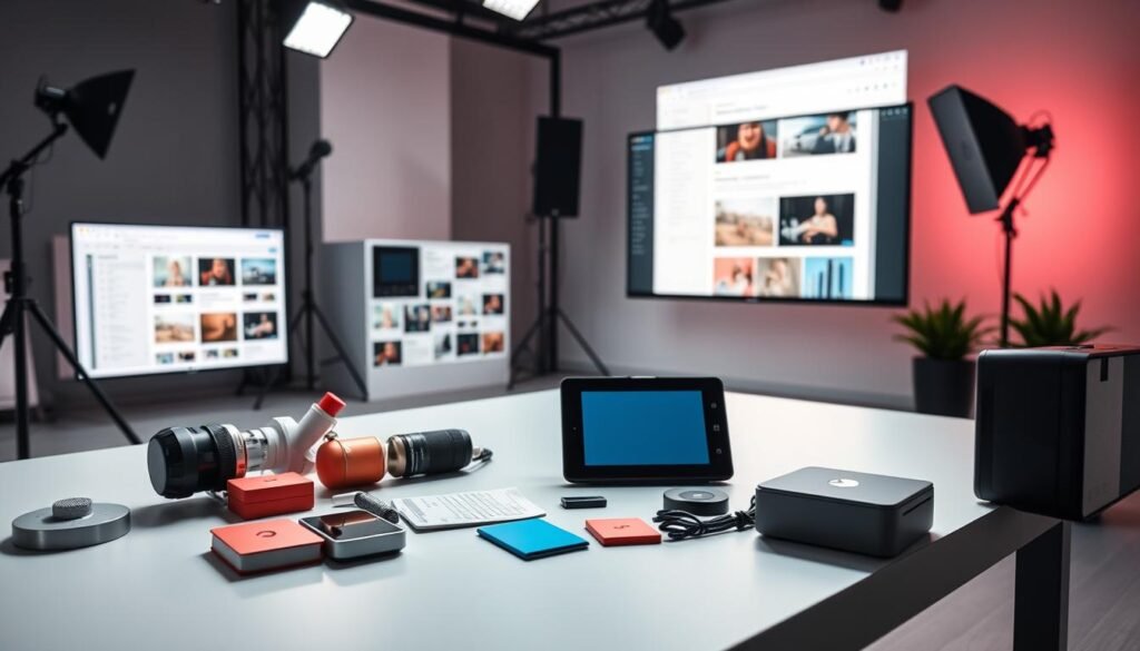 A well-lit studio scene showcasing the WordPress block editor's media elements. In the foreground, an array of media types - images, videos, audio clips, and file attachments - are neatly arranged on a sleek, minimalist desk. The middle ground features the block editor interface, with intuitive controls and a clean, user-friendly design. In the background, a large monitor displays a visually engaging webpage, highlighting the seamless integration of the media elements within the content. The lighting is soft and diffused, creating a professional, editorial atmosphere. The overall composition emphasizes the versatility and power of the WordPress block editor's media integration capabilities.