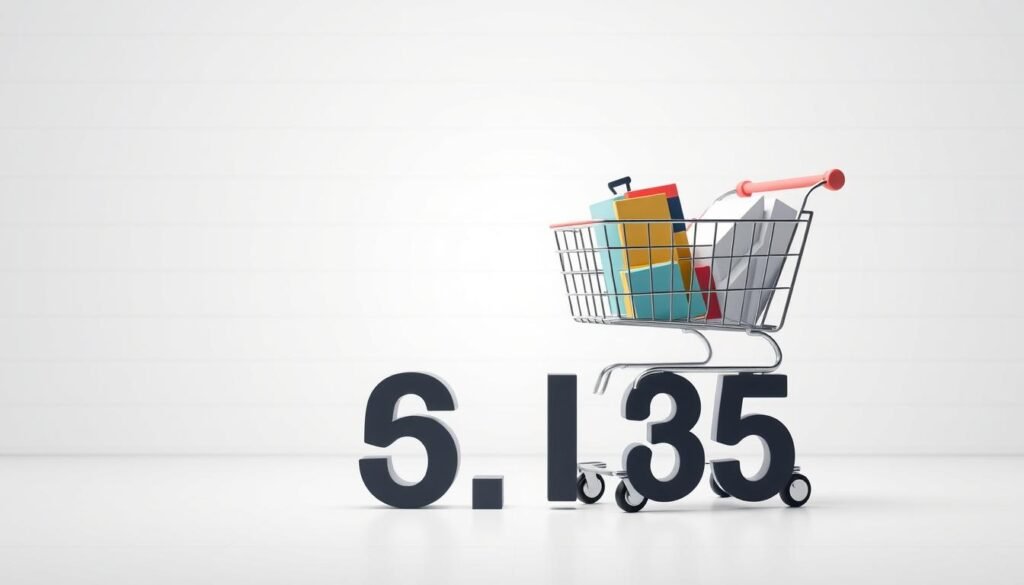 a digital illustration of a store's "minimum order amount strategy" for free shipping, set in a modern, minimalist style. The foreground shows a shopping cart with various products, hovering over a bold, numerical "minimum order" amount displayed prominently. The middle ground features a clean, white background with subtle grid lines, creating a sense of order and structure. In the background, there are simple icons representing shipping and delivery, emphasizing the free shipping concept. The overall mood is one of clarity, efficiency, and a focus on the key details of the free shipping offer. The lighting is soft and diffused, creating a sense of balance and professionalism.