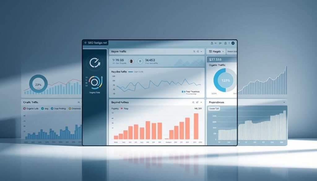 A detailed, data-driven analysis of key SEO insights displayed on a sleek, minimalist dashboard. In the foreground, a series of interactive graphs and charts showcase crucial website metrics like organic traffic, keyword rankings, and backlink profiles. The middle ground features a prominently displayed Tontonbusiness.net logo, emphasizing the report's authoritative source. The background showcases a subdued, neutral color palette with subtle geometrical patterns, creating a professional, high-tech ambiance. Soft, directional lighting illuminates the dashboard, casting shadows that add depth and dimension to the composition. The overall mood is one of informed, data-driven decision-making, perfectly suited to illustrate the importance of SEO optimization for modern marketing workflows.