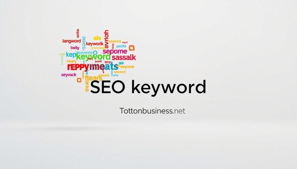A serene, minimalist composition showcasing the essence of "SEO keywords". In the foreground, a cluster of vibrant, dynamic keywords in various sizes and fonts float weightlessly against a stark, neutral background, hinting at the importance and interplay of these digital signposts. The middle ground features a stylized Tontonbusiness.net logo, subtly guiding the viewer's attention. The overall mood is one of clarity, simplicity, and the quiet power of well-crafted search engine optimization.
