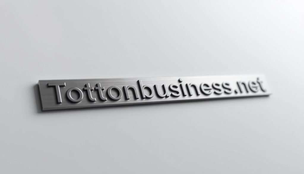 Detailed close-up view of a metallic title tag against a clean, minimalist background. The tag is finely crafted, with a smooth, gleaming surface that reflects the light. The edges are sharp and precise, giving it a modern, high-tech aesthetic. The title tag is positioned in the center of the frame, allowing it to be the focal point. The lighting is soft and diffuse, creating a sense of depth and dimension. The overall mood is one of simplicity, sophistication, and technical precision, perfectly complementing the "Tontonbusiness.net" branding.