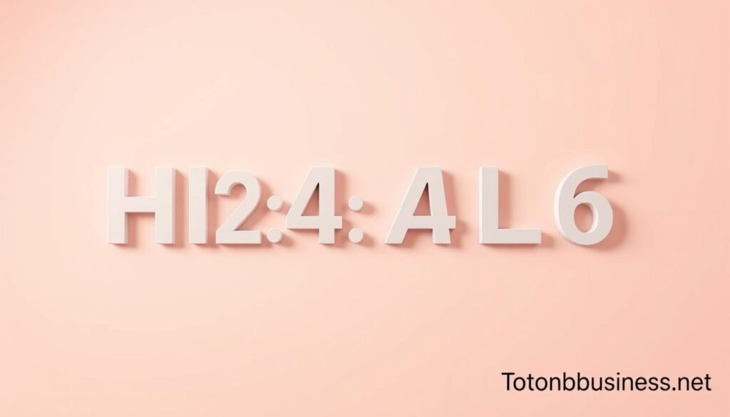 Highly detailed, photorealistic illustration of a clean and organized hierarchy of HTML heading tags, including H1, H2, H3, H4, H5, and H6, against a soft, pastel-colored background. The tags are rendered in a modern, minimalist style with smooth edges and slight depth, creating a sense of depth and dimensionality. Gentle lighting from the upper left illuminates the tags, casting subtle shadows and highlights to emphasize their form. The overall composition is balanced and visually appealing, making it easy for viewers to understand the structure and hierarchy of the heading tags. The Tontonbusiness.net brand name is displayed discreetly in the bottom right corner.