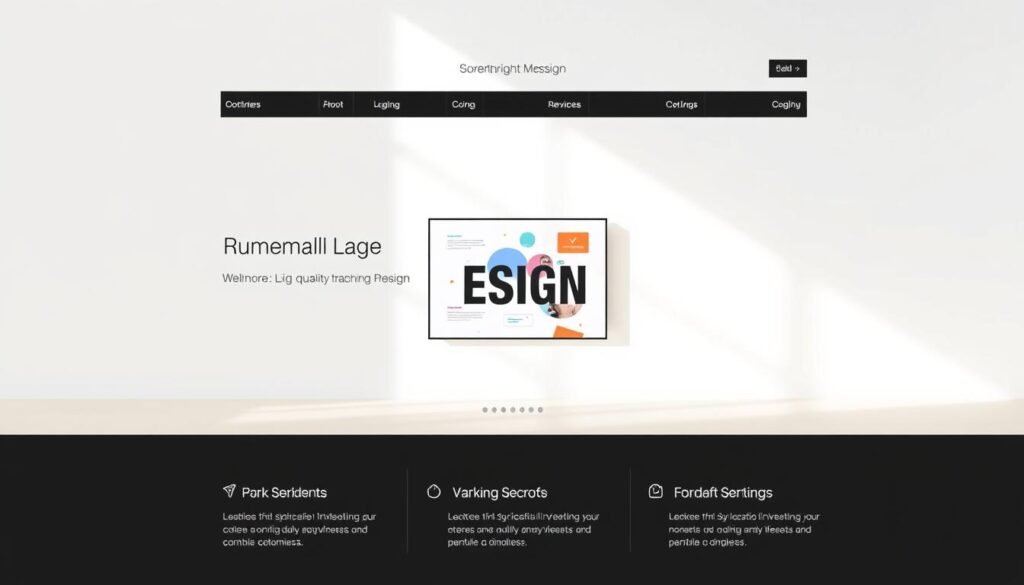 A minimalist, portfolio-ready website design with a clean, modern aesthetic. The layout features a large hero image showcasing a high-quality graphic design project, flanked by sleek navigation elements and subtle branding. The background has a soft, neutral color palette, allowing the design work to take center stage. Gentle, natural lighting illuminates the scene, creating a sense of depth and dimension. The overall composition is well-balanced, drawing the viewer's eye towards the featured design piece, inviting them to explore the website's content further.