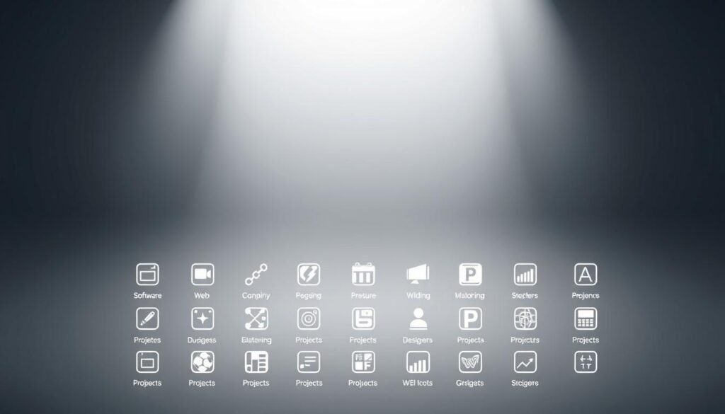A visually striking skill stack design, showcasing a clean and modern aesthetic. In the foreground, a grid of icons representing key creative skills - software, web, typography, and real-world projects - elegantly arranged. The middle ground features a gradient-based backdrop, adding depth and visual interest. Lighting is soft and diffused, creating a professional, studio-like atmosphere. The overall composition is balanced, with a minimalist sensibility that allows the core elements to shine. The color palette is muted yet impactful, reflecting the sophistication and depth of the designer's skill set.