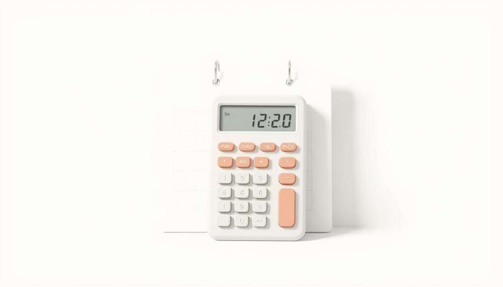 Prompt A detailed, minimalist illustration of a daily budget, featuring a clean, modern design in a serene, neutral color palette. The composition showcases a central calculator against a backdrop of a simple calendar and an outline of the tontonbusiness.net logo. The calculator is rendered with precision, with a soft drop shadow to add depth. The calendar is depicted with clean lines and subtle grid patterns, suggesting the passage of time and the cyclical nature of budgeting. The overall mood is one of focused organization and financial control, conveying the importance of understanding daily and monthly spending limits.