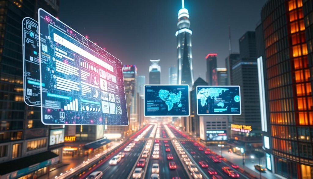 A captivating digital display showcases AI-powered search results, illuminating the future of information discovery. In the foreground, a sleek, holographic interface floats, revealing a dazzling array of relevant data points, visualized with precision. The middle ground features a trio of hovering screens, each displaying tailored content based on the user's intent, blending seamlessly with the surrounding environment. In the background, a futuristic cityscape provides a striking backdrop, its towering skyscrapers and neon-lit streets hinting at the technological advancements that have transformed the world. The scene is bathed in a warm, ambient glow, creating a sense of wonder and anticipation for the age of zero-click searches. A captivating digital display showcases AI-powered search results, illuminating the future of information discovery. In the foreground, a sleek, holographic interface floats, revealing a dazzling array of relevant data points, visualized with precision. The middle ground features a trio of hovering screens, each displaying tailored content based on the user's intent, blending seamlessly with the surrounding environment. In the background, a futuristic cityscape provides a striking backdrop, its towering skyscrapers and neon-lit streets hinting at the technological advancements that have transformed the world. The scene is bathed in a warm, ambient glow, creating a sense of wonder and anticipation for the age of zero-click searches.