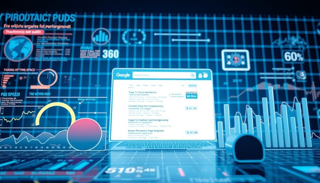 A detailed technical illustration of search engine optimization performance metrics, captured with a high-resolution camera lens. In the foreground, a series of dynamic charts and graphs depicting web vitals, page speed insights, and other crucial SEO data points. In the middle ground, a stylized representation of a search engine results page, showcasing the impact of technical optimizations. The background features a minimalist wireframe grid, conveying the analytical and data-driven nature of the subject matter. The overall scene is bathed in a cool, blue-tinted lighting, creating a modern, futuristic atmosphere suitable for a 2026 technical SEO audit. A detailed technical illustration of search engine optimization performance metrics, captured with a high-resolution camera lens. In the foreground, a series of dynamic charts and graphs depicting web vitals, page speed insights, and other crucial SEO data points. In the middle ground, a stylized representation of a search engine results page, showcasing the impact of technical optimizations. The background features a minimalist wireframe grid, conveying the analytical and data-driven nature of the subject matter. The overall scene is bathed in a cool, blue-tinted lighting, creating a modern, futuristic atmosphere suitable for a 2026 technical SEO audit.