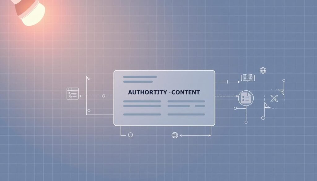 A digital illustration of an AI-generated schema markup diagram showcasing content authority. The foreground depicts a clean, minimalist layout with geometric shapes and lines representing structured data elements. The middle ground features a focus on an authoritative content section, with icons and visual cues emphasizing credibility, expertise, and relevance. The background has a subtle grid pattern, conveying a sense of organization and optimization for AI-powered search. Warm lighting from the top left casts a soft, professional glow, while the overall color palette is muted yet sophisticated, reflecting the technical yet impactful nature of the subject matter. A digital illustration of an AI-generated schema markup diagram showcasing content authority. The foreground depicts a clean, minimalist layout with geometric shapes and lines representing structured data elements. The middle ground features a focus on an authoritative content section, with icons and visual cues emphasizing credibility, expertise, and relevance. The background has a subtle grid pattern, conveying a sense of organization and optimization for AI-powered search. Warm lighting from the top left casts a soft, professional glow, while the overall color palette is muted yet sophisticated, reflecting the technical yet impactful nature of the subject matter.