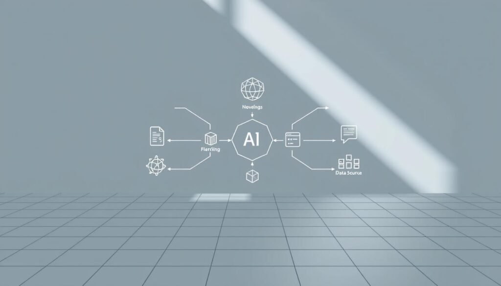 A sleek, minimalist diagram depicting the structure of AI-driven content. In the foreground, a series of interconnected geometric shapes and icons symbolize the various components of an AI content system - natural language processing, machine learning algorithms, knowledge bases, and data sources. The middle ground features a clean, monochromatic grid layout, suggesting the organized, modular nature of the AI content workflow. In the background, a subtle play of light and shadow creates depth and a sense of technological sophistication. The overall mood is one of precision, efficiency, and the seamless integration of AI capabilities into content creation and delivery. A sleek, minimalist diagram depicting the structure of AI-driven content. In the foreground, a series of interconnected geometric shapes and icons symbolize the various components of an AI content system - natural language processing, machine learning algorithms, knowledge bases, and data sources. The middle ground features a clean, monochromatic grid layout, suggesting the organized, modular nature of the AI content workflow. In the background, a subtle play of light and shadow creates depth and a sense of technological sophistication. The overall mood is one of precision, efficiency, and the seamless integration of AI capabilities into content creation and delivery.
