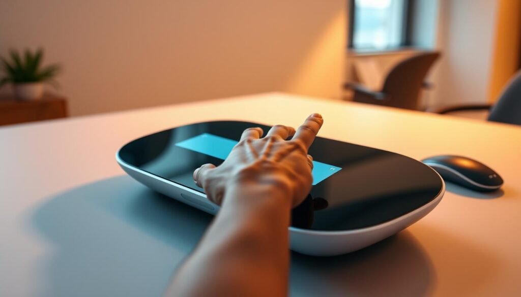 A sleek, modern voice search device resting on a minimalist desk, showcasing its elegant design and intuitive interface. The device is illuminated by warm, indirect lighting, casting a soft glow that highlights its smooth, rounded edges. In the middle ground, a user's hand is reaching out to interact with the device, demonstrating the seamless integration of voice technology. The background features a clean, neutral-toned office environment, emphasizing the device's versatility and professional context. The overall atmosphere conveys a sense of efficiency, technology, and the future of voice-driven user experiences. A sleek, modern voice search device resting on a minimalist desk, showcasing its elegant design and intuitive interface. The device is illuminated by warm, indirect lighting, casting a soft glow that highlights its smooth, rounded edges. In the middle ground, a user's hand is reaching out to interact with the device, demonstrating the seamless integration of voice technology. The background features a clean, neutral-toned office environment, emphasizing the device's versatility and professional context. The overall atmosphere conveys a sense of efficiency, technology, and the future of voice-driven user experiences.