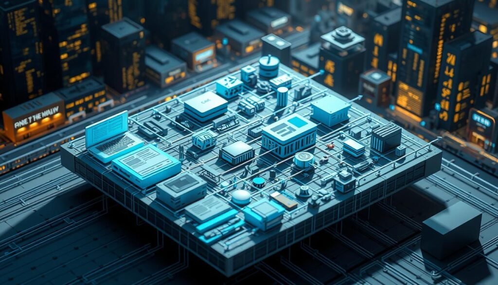 An intricate, isometric diagram depicting the schema markup for AI search in 2026. The foreground shows a detailed, three-dimensional representation of structured data elements, including rich snippets, knowledge graphs, and entity extraction, rendered in a cool, technical color palette of blues and grays. The middle ground features intersecting lines and arrows, illustrating the complex relationships and information flow between these schema components. In the background, a stylized cityscape with futuristic architecture and glowing displays conveys the integration of schema markup into the smart city landscape of 2026. Dramatic, directional lighting casts long shadows, adding depth and emphasizing the technical precision of the scene. The overall impression is one of a comprehensive, cutting-edge system for powering the next generation of AI-driven search experiences. An intricate, isometric diagram depicting the schema markup for AI search in 2026. The foreground shows a detailed, three-dimensional representation of structured data elements, including rich snippets, knowledge graphs, and entity extraction, rendered in a cool, technical color palette of blues and grays. The middle ground features intersecting lines and arrows, illustrating the complex relationships and information flow between these schema components. In the background, a stylized cityscape with futuristic architecture and glowing displays conveys the integration of schema markup into the smart city landscape of 2026. Dramatic, directional lighting casts long shadows, adding depth and emphasizing the technical precision of the scene. The overall impression is one of a comprehensive, cutting-edge system for powering the next generation of AI-driven search experiences.